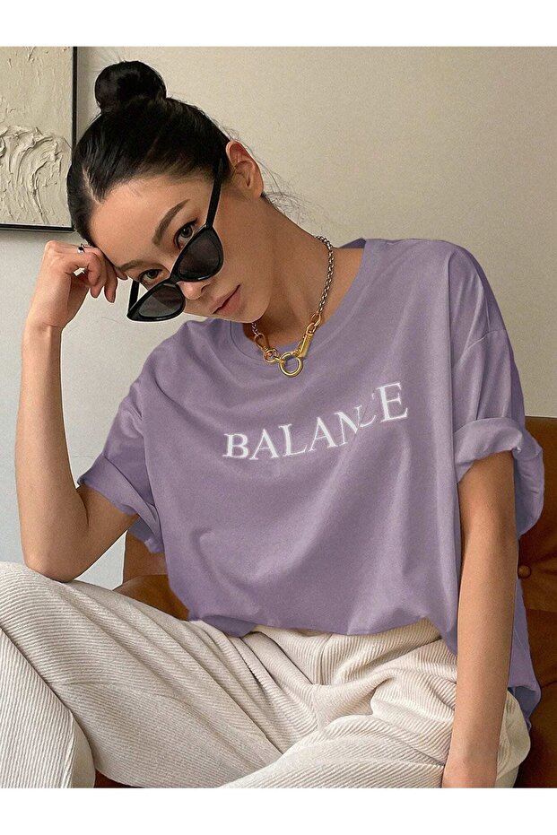 Women's Lilac Balance Printed Oversize T-shirt