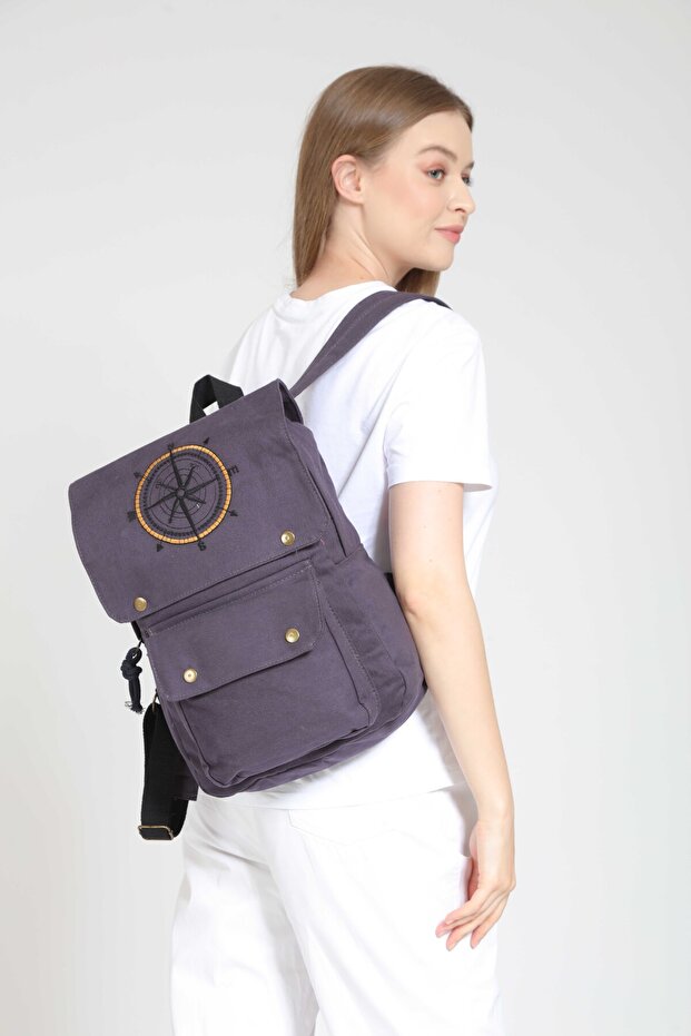 Compass Embroidered Backpack for Daily Use - Travel and Camping School