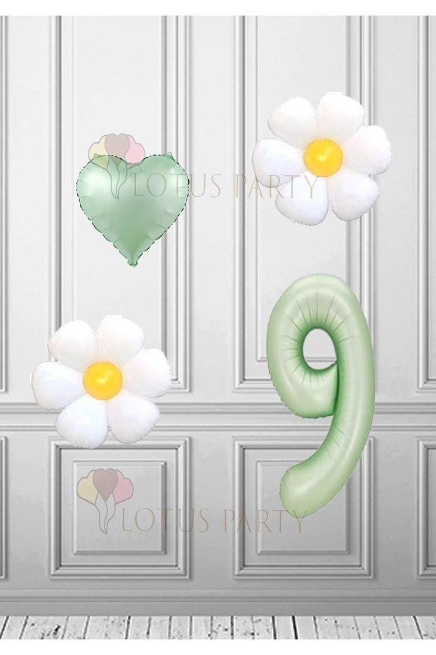 Aqua Green Numbered Daisy Foil Balloon Birthday and Party Supplies for 9-Year-Olds