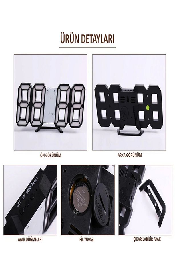 3d Led Dijital Alarm Ve Termometre Takvim Masa Duvar Saati - 6