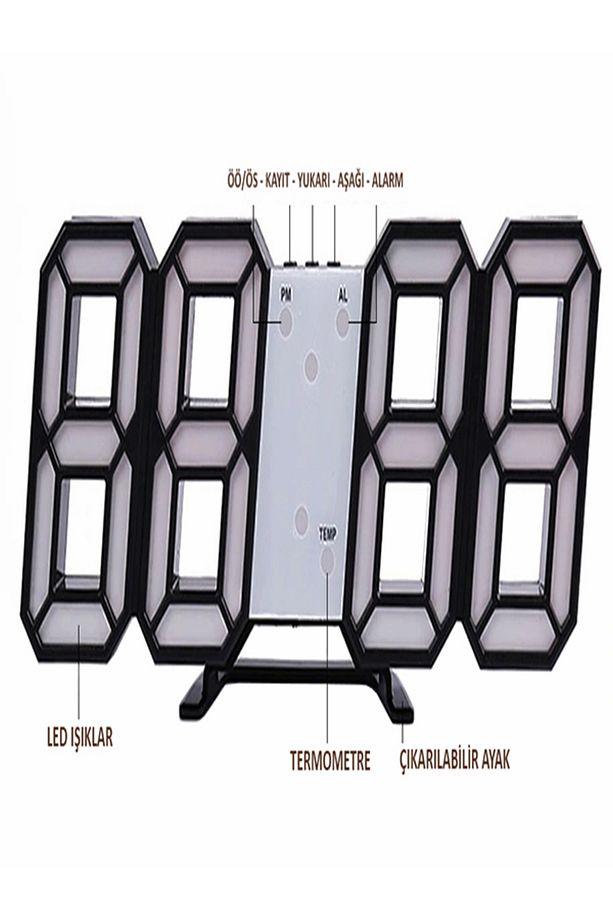 3d Led Dijital Alarm Ve Termometre Takvim Masa Duvar Saati - 4