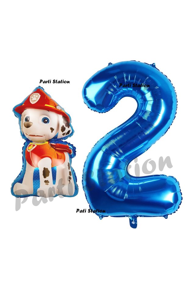 Paw Patrol Fire Dog Marshall 2nd Birthday Balloon and Navy Blue Number Balloon Set