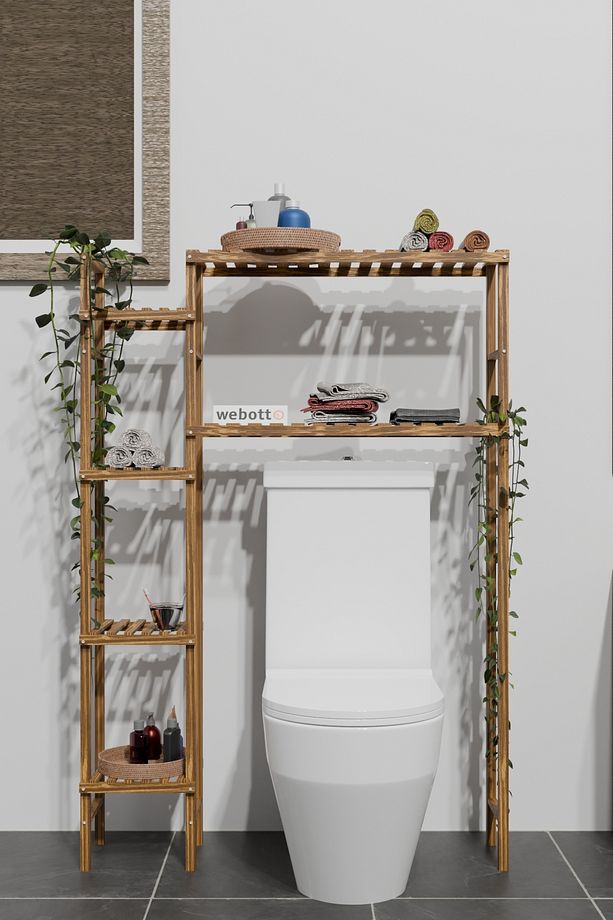 Banyo Düzenleyici Ahşap 6 Raflı Wc Klozet Üstü Raf Organizer Çamaşır makinası Üstü Raf ykm mob223 - 3