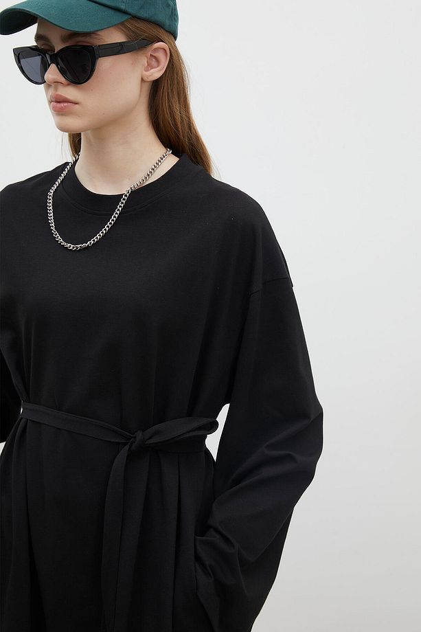 OVERSIZE PAMUKLU ELBİSE SİYAH - 3