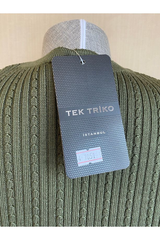 Merserize Saç Örgü TEK TRİKO Anne Yeleği / HAKİ YEŞİL - 9