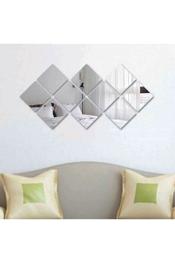 Dekoratif Kare Gümüş Ayna Pleksi Duvar Süsü ( 20 X 20 ) CM ( 4 Adet ) ( Kendinden Yapışkanlı ) - 2