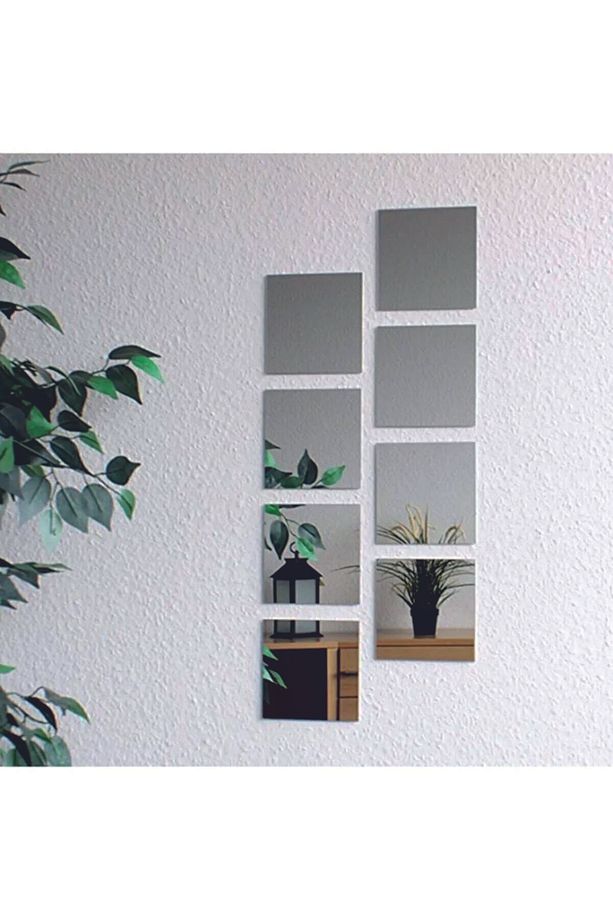 Dekoratif Kare Gümüş Ayna Pleksi Duvar Süsü ( 20 X 20 ) CM ( 4 Adet ) ( Kendinden Yapışkanlı ) - 3