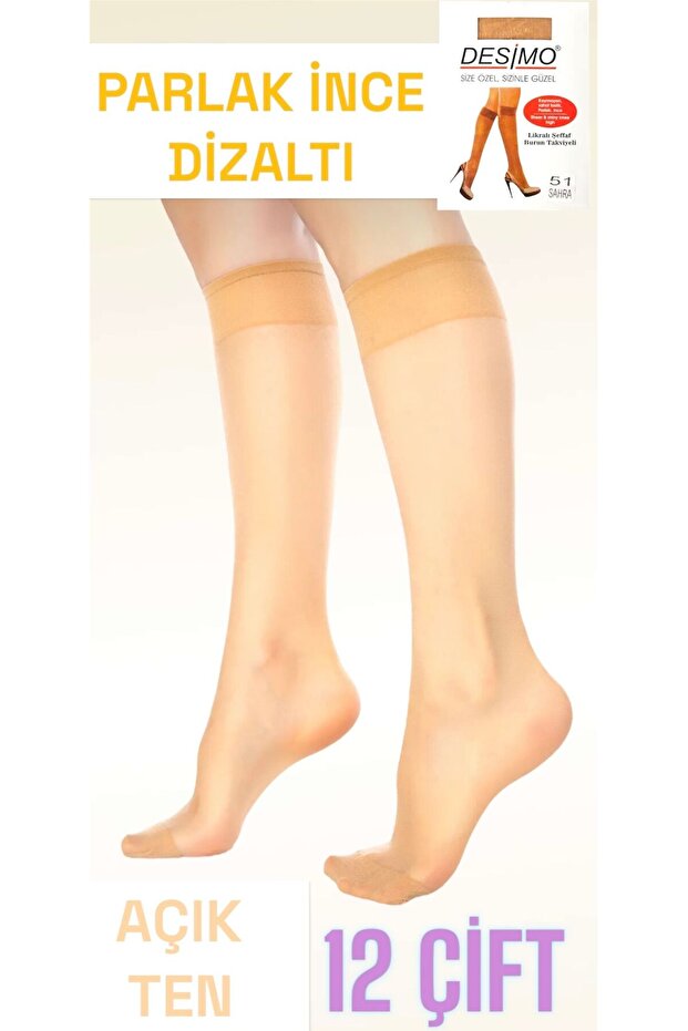 12-Piece Shiny Thin Open Skin Fit 15 Knee-high Women's Socks.