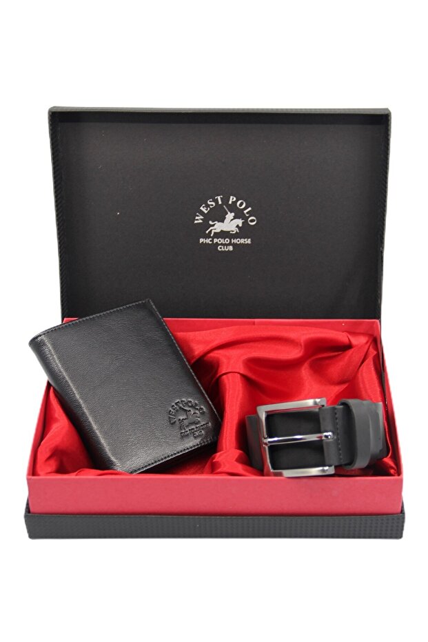 Black Men's Father's Day Special Set Genuine Leather Wallet/belt Wpt77-131