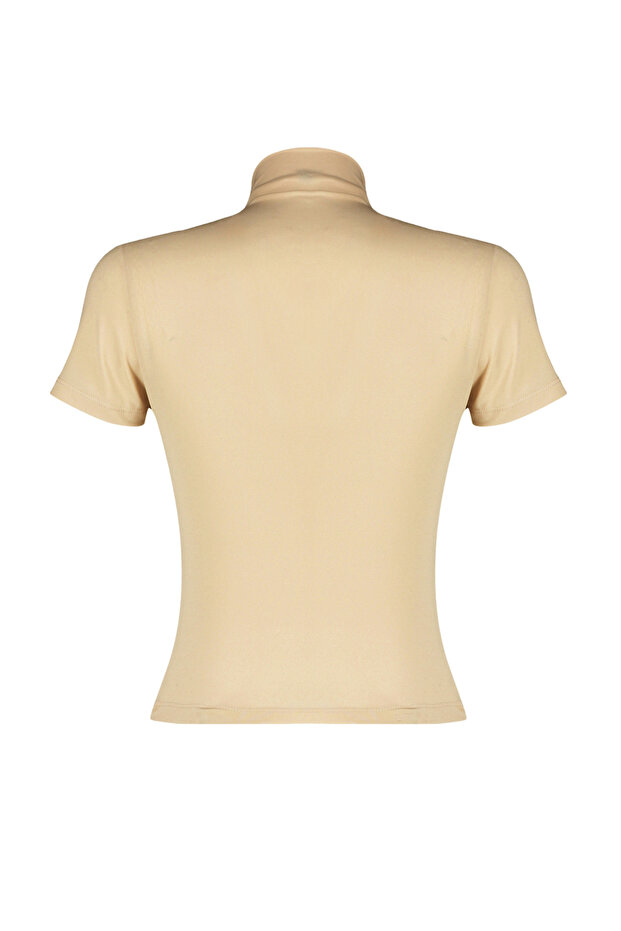 Taş Büzgü/Drape Detaylı Fitted/Vücuda Oturan Kısa Kollu Dik Yaka Esnek Örme Bluz TWOSS24BZ00426 - 8