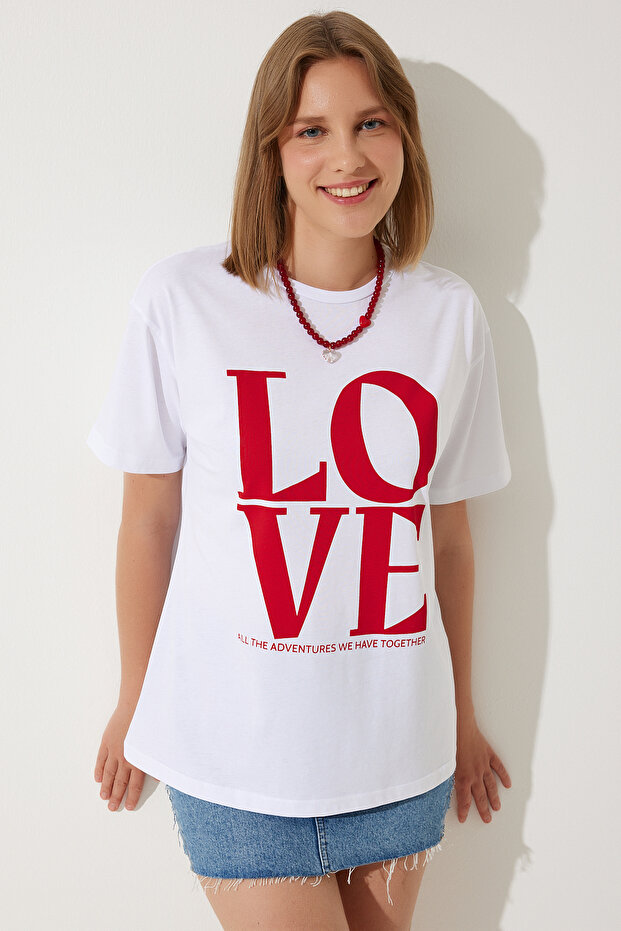 Women's White Printed Oversize Cotton T-Shirt NJ00150