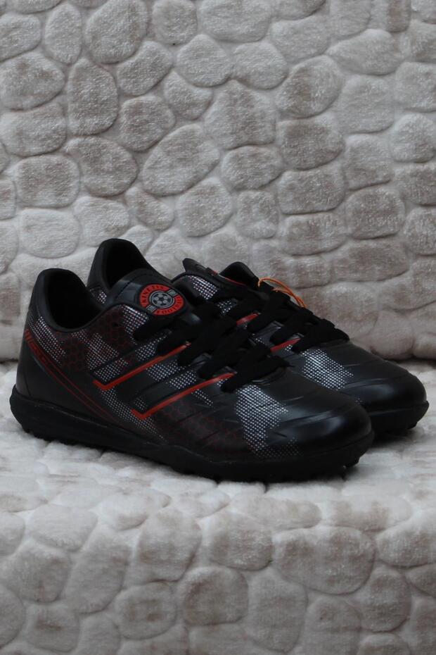 Skıll TF J Black Red Lawn Field Carpet Field Boys' Soccer Shoes