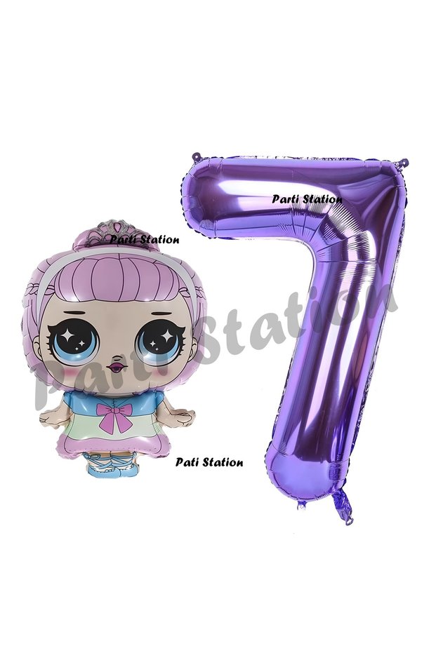 Princess LOL Doll 7 Years Old Balloon and Purple Number Balloon Birthday Party Set