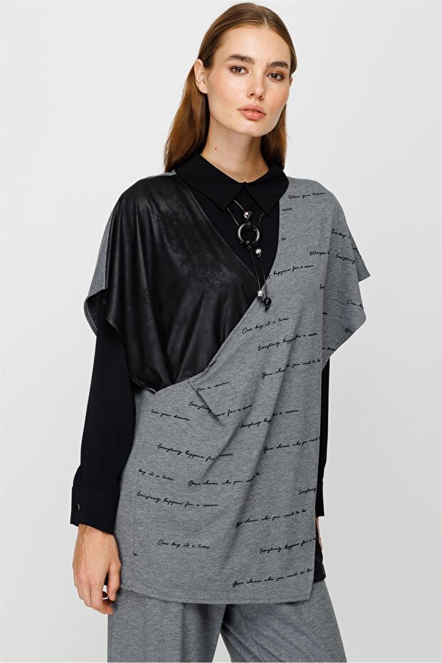 Örme Kumaş Iç Tunik Triko Ve Pantolon Takım Antrasit - 2