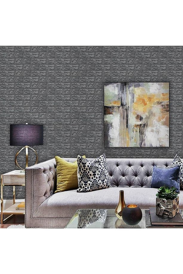 35x38cm 1 Adet Gri Silinebilir Kendinden Yapışkanlı 3d Duvar Kağıdı Paneli - 4