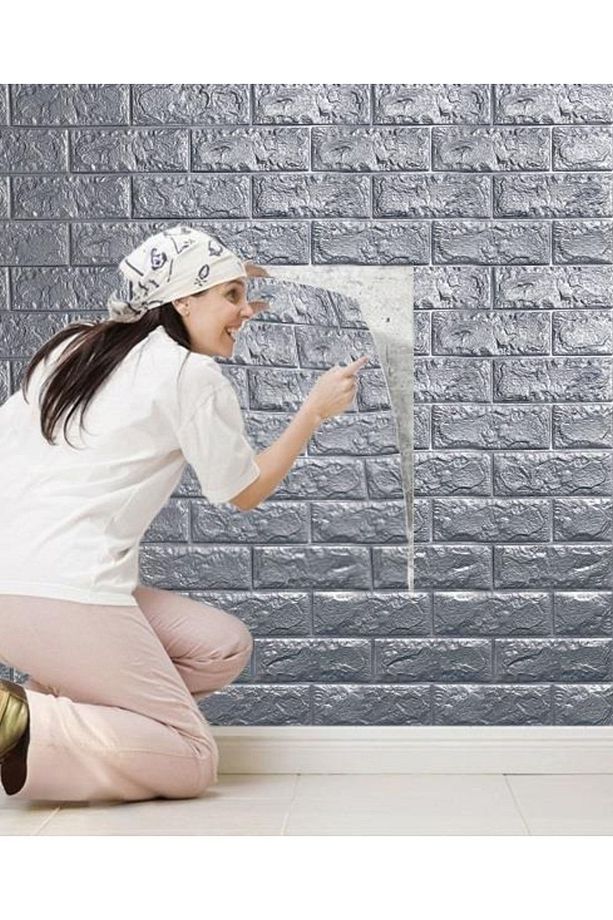 35x38cm 1 Adet Gri Silinebilir Kendinden Yapışkanlı 3d Duvar Kağıdı Paneli - 1