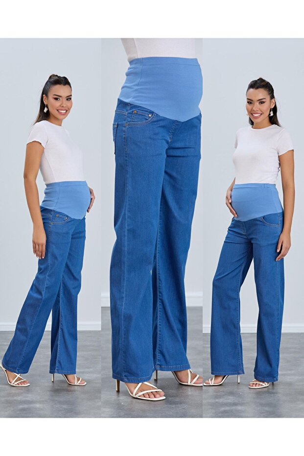 Maternity Wide-Leg Denim Pants with Loose Legs in Lycra