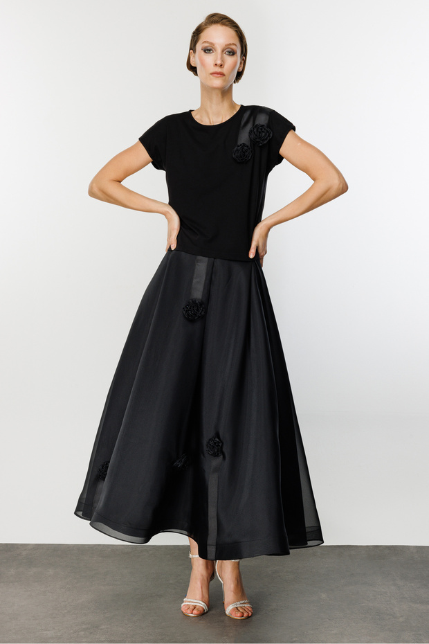 Grogen Çiçekli Tafta  Etek - 3