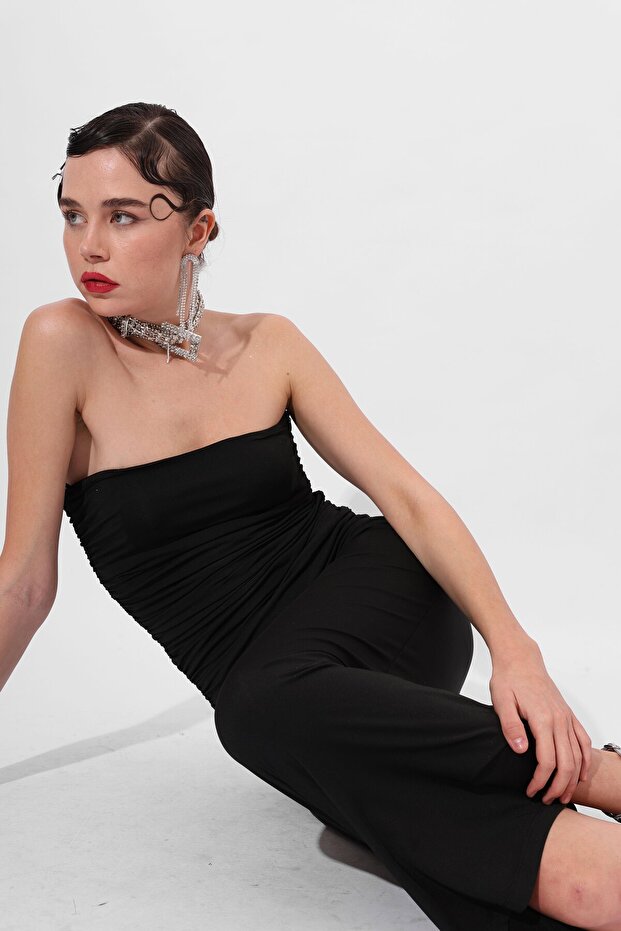 Straplez Elbise Siyah - 3