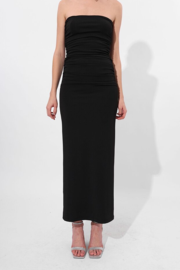 Straplez Elbise Siyah - 5