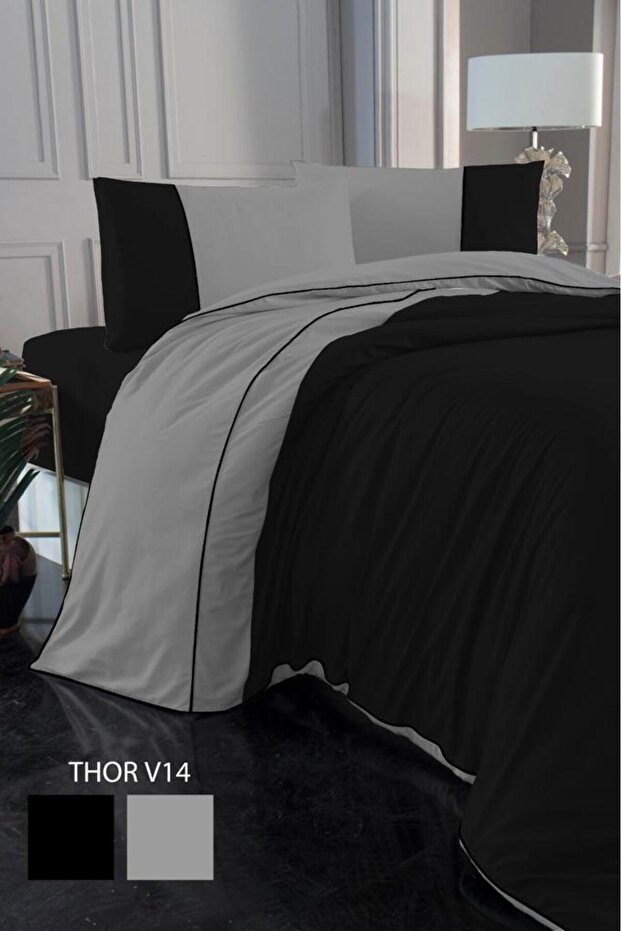 طقم غطاء لحاف Altınbaşak Thor 200x220 مضلع عادي Ranforce أحمر/أسود