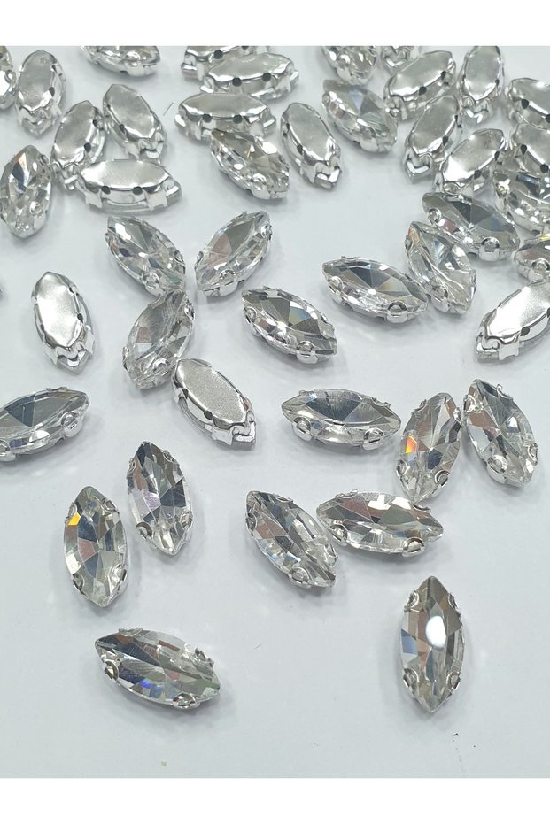 Stone Glass Stone with Frame - Crystal - Shuttle 7*15 mm (100 Pieces)