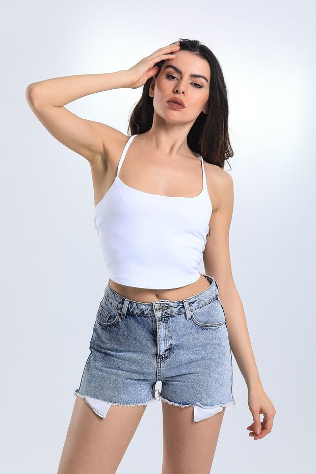 White Backless Crop Blouse - 2