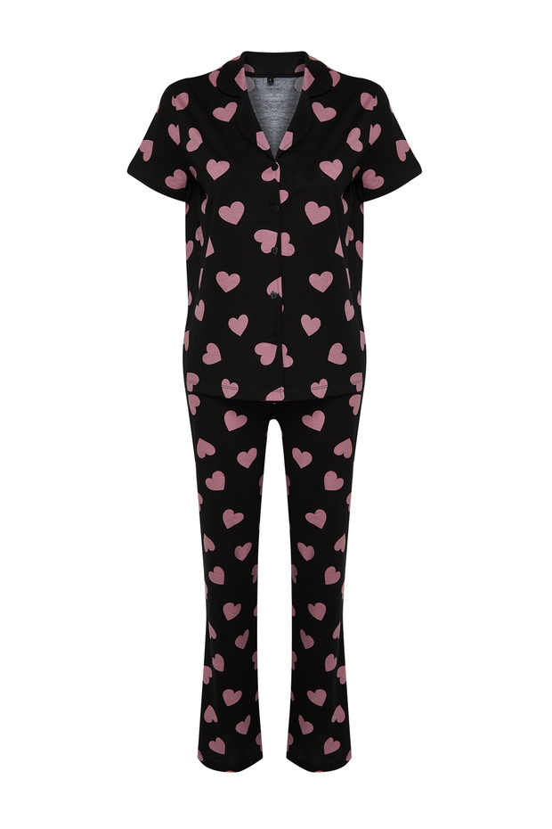 Siyah %100 Pamuklu Kalpli Örme Pijama Takımı THMSS24PT00337 - 9