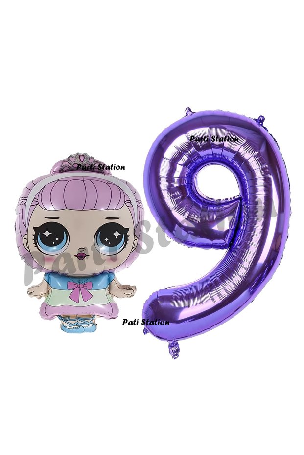Princess LOL Doll 9th ​​Birthday Balloon and Purple Number Balloon Birthday Party Set