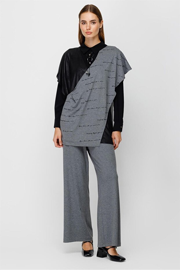 Örme Kumaş Iç Tunik Triko Ve Pantolon Takım Antrasit - 4