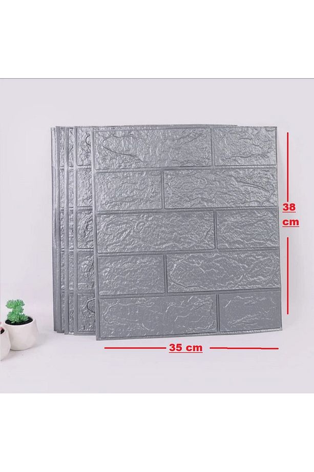 35x38cm 1 Adet Gri Silinebilir Kendinden Yapışkanlı 3d Duvar Kağıdı Paneli - 3