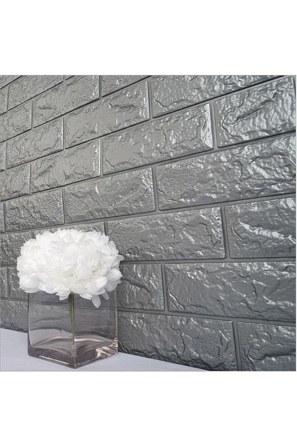 35x38cm 1 Adet Gri Silinebilir Kendinden Yapışkanlı 3d Duvar Kağıdı Paneli - 6