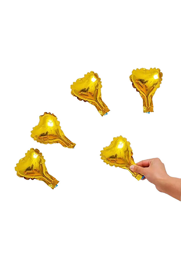 5-Inch Mini Heart Foil Balloons, Gold, 5 Pieces