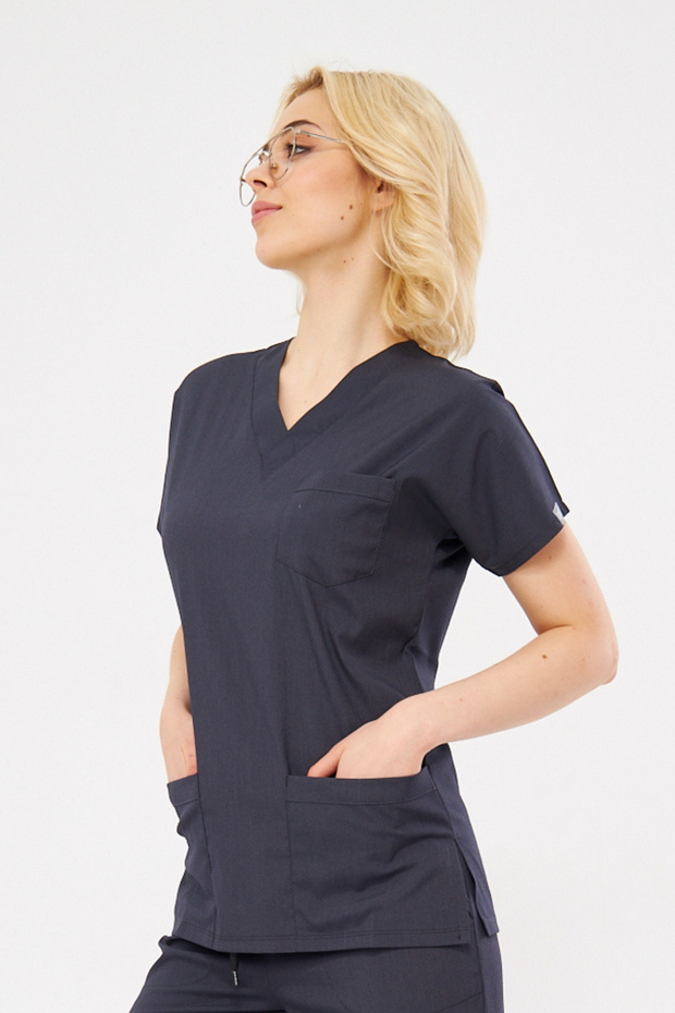 Tek Üst Antrasit Likralı Unisex Medikal Hemşire Ve Doktor Üniforması Tek Üst Cerrahi Giyim - 6