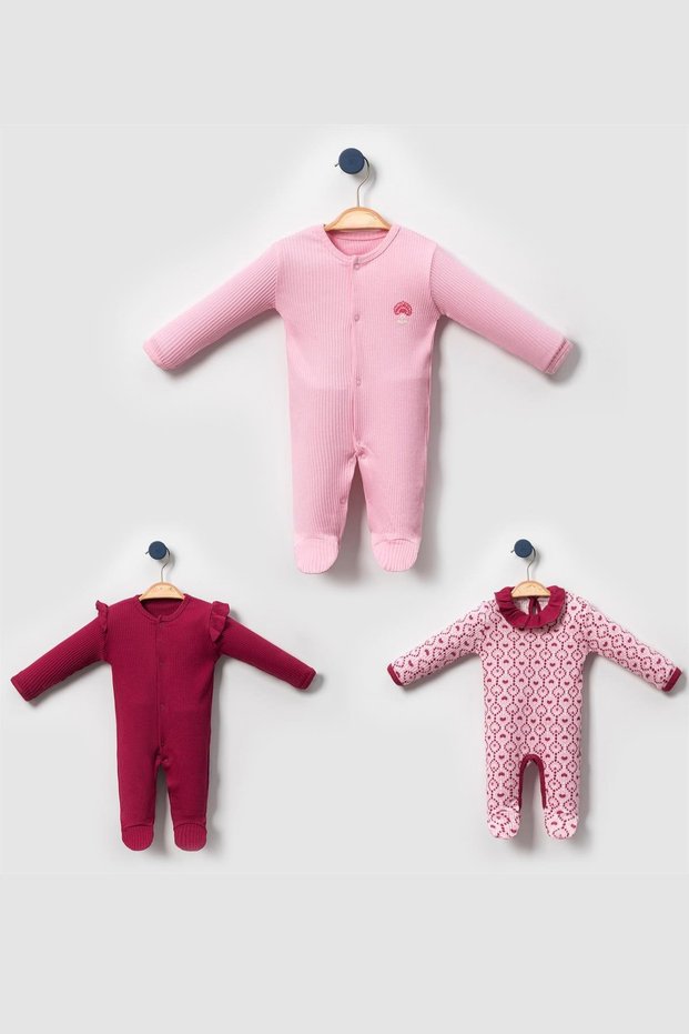 100% Cotton Semerkand Baby Girl 3-Piece Newborn Jumpsuit Set