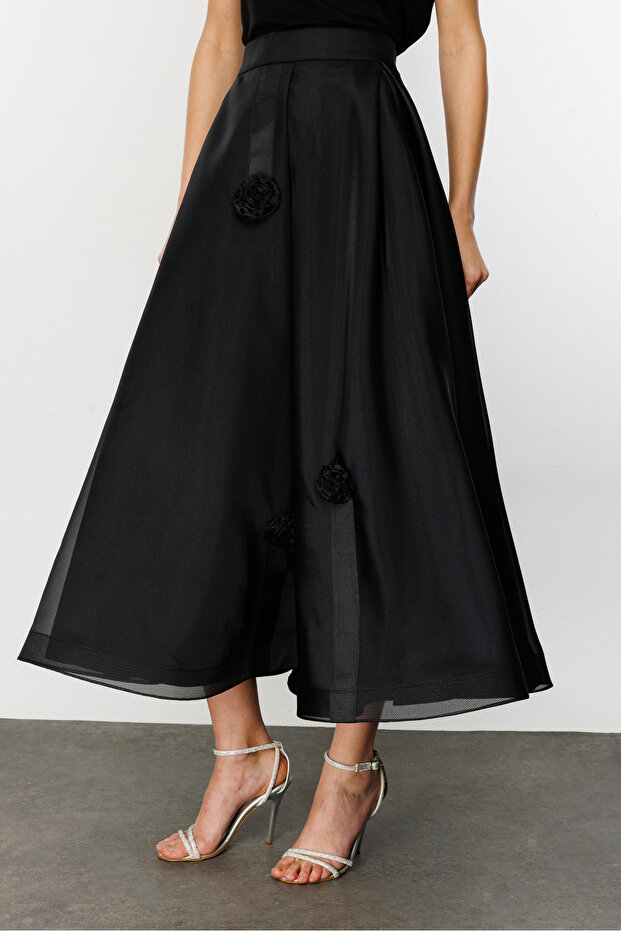 Grogen Çiçekli Tafta  Etek - 2