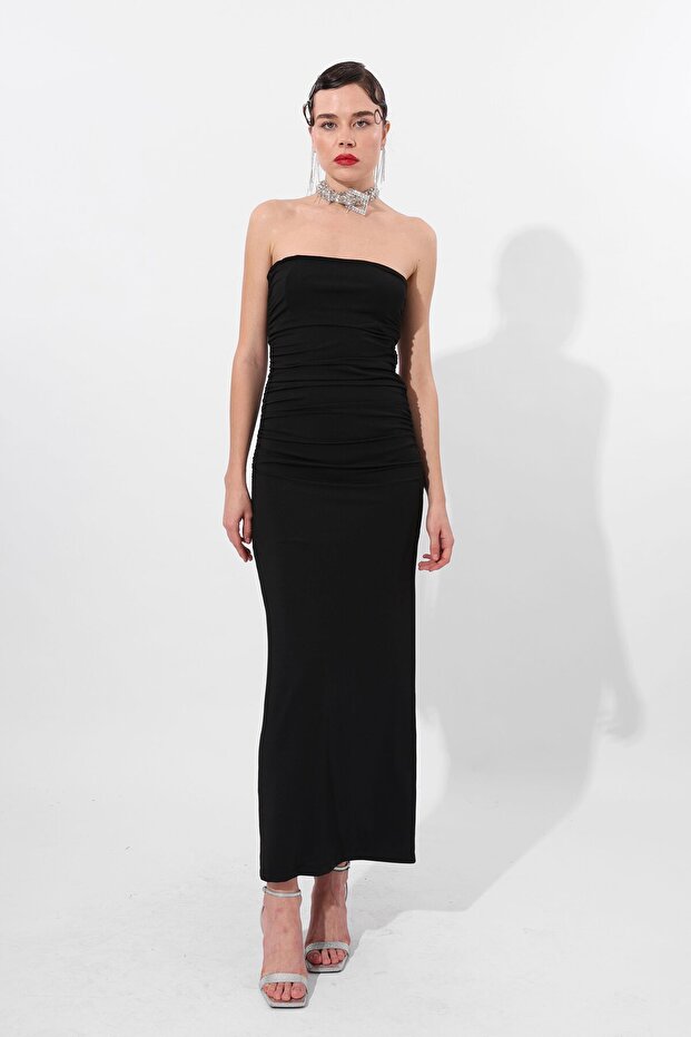 Straplez Elbise Siyah - 1