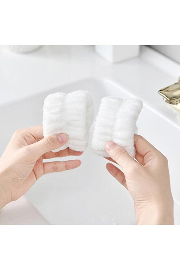 Sade Beyaz Ekstra Soft Banyo Spa Seti 1 Adet Elastik Saç Bandanası 2 Adet Yıkama Bilekliği - 7