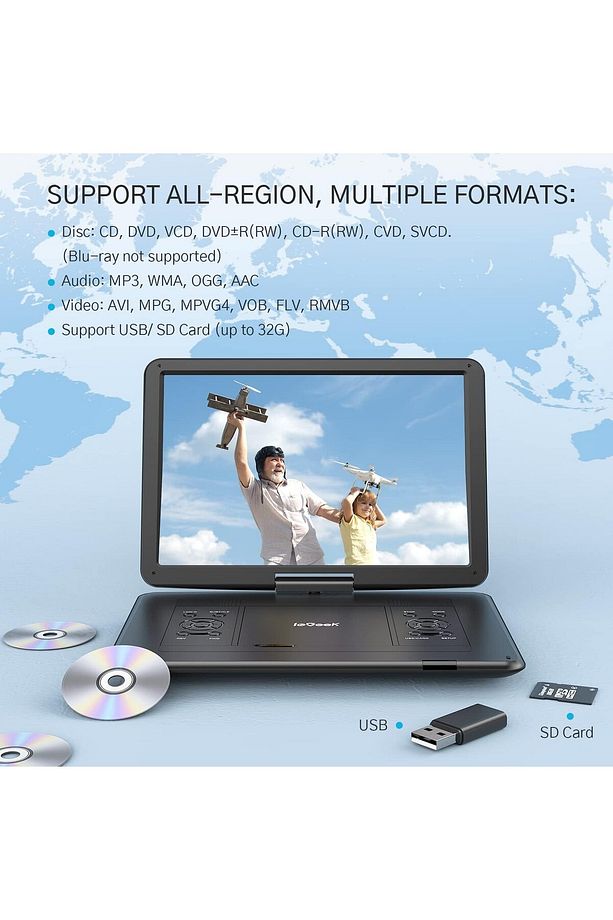 Taşınabilir DVD Oynatıcı Geniş Ekran  Uzun Pil Ömrü Yüksek Ses USB/SD Desteği - 7