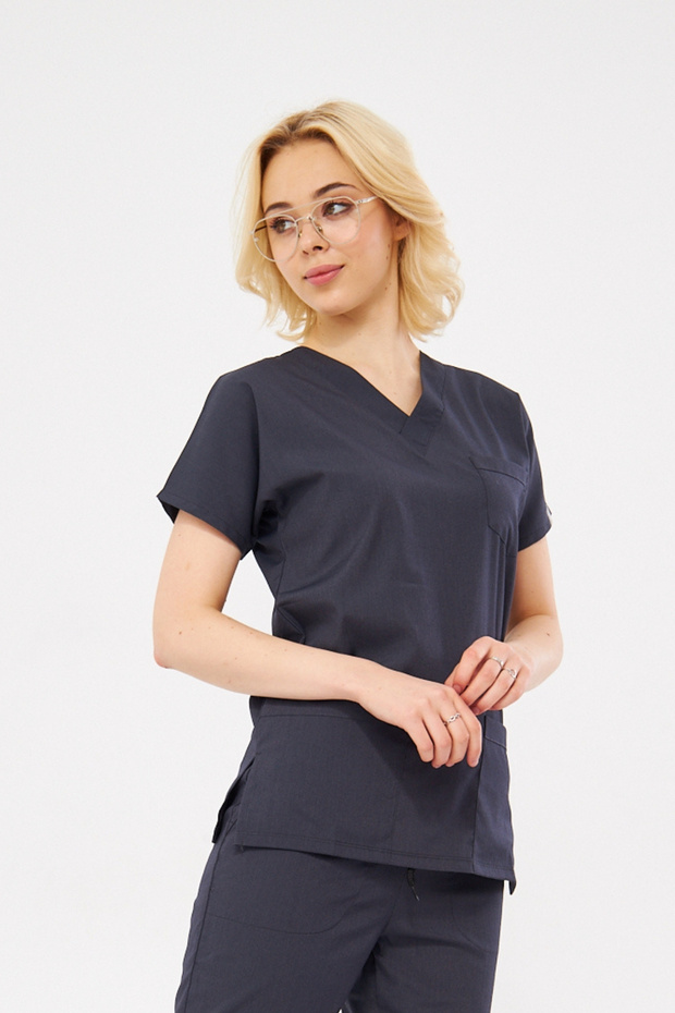 Tek Üst Antrasit Likralı Unisex Medikal Hemşire Ve Doktor Üniforması Tek Üst Cerrahi Giyim - 4
