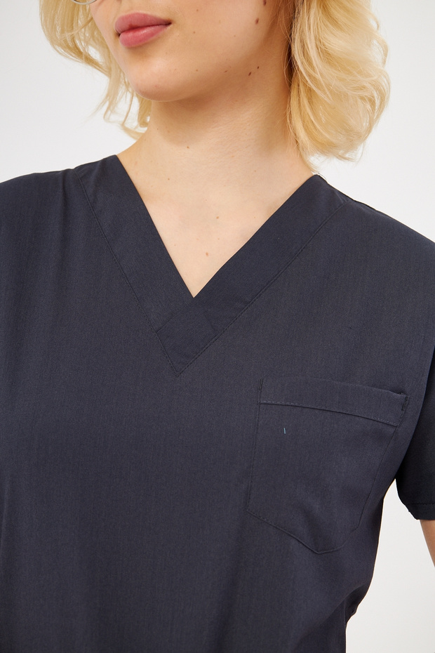 Tek Üst Antrasit Likralı Unisex Medikal Hemşire Ve Doktor Üniforması Tek Üst Cerrahi Giyim - 8