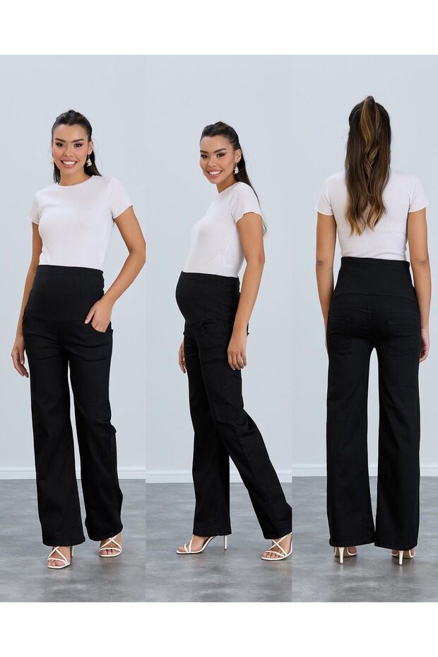 Maternity Wide-Leg Denim Pants with Loose Legs in Lycra