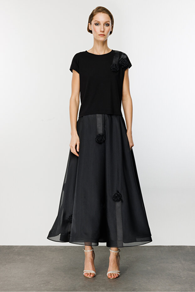 Grogen Çiçekli Tafta  Etek - 1