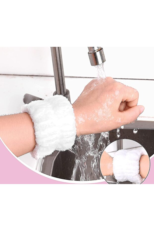 Sade Beyaz Ekstra Soft Banyo Spa Seti 1 Adet Elastik Saç Bandanası 2 Adet Yıkama Bilekliği - 3