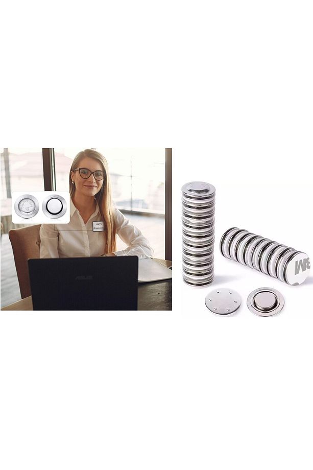 3M Yapışkanlı Rozet Mıknatısı Yuvarlak Yaka kartı mıknatısı İsimlik mıknatısı - 21 mm çap - 5 set - 2