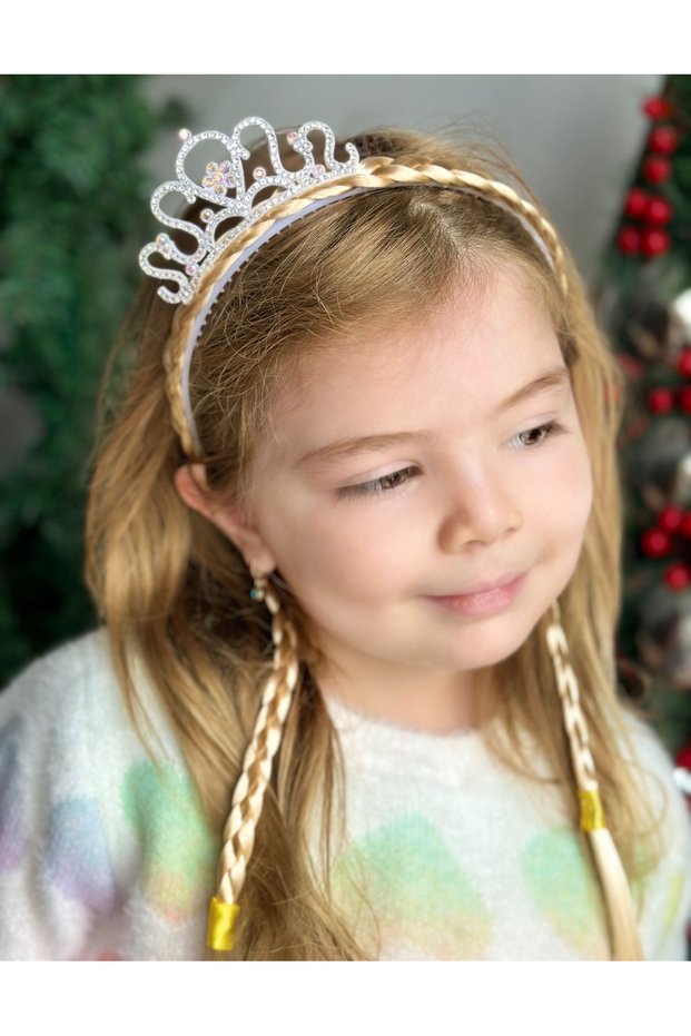 Luxury princess queen embellished crown long braided hairpiece child Rapunzel crown birthday crown yellow