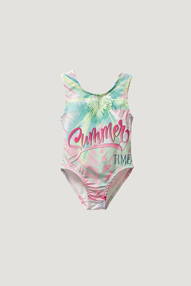 Patterned Girl's Swimsuit - Summer Time