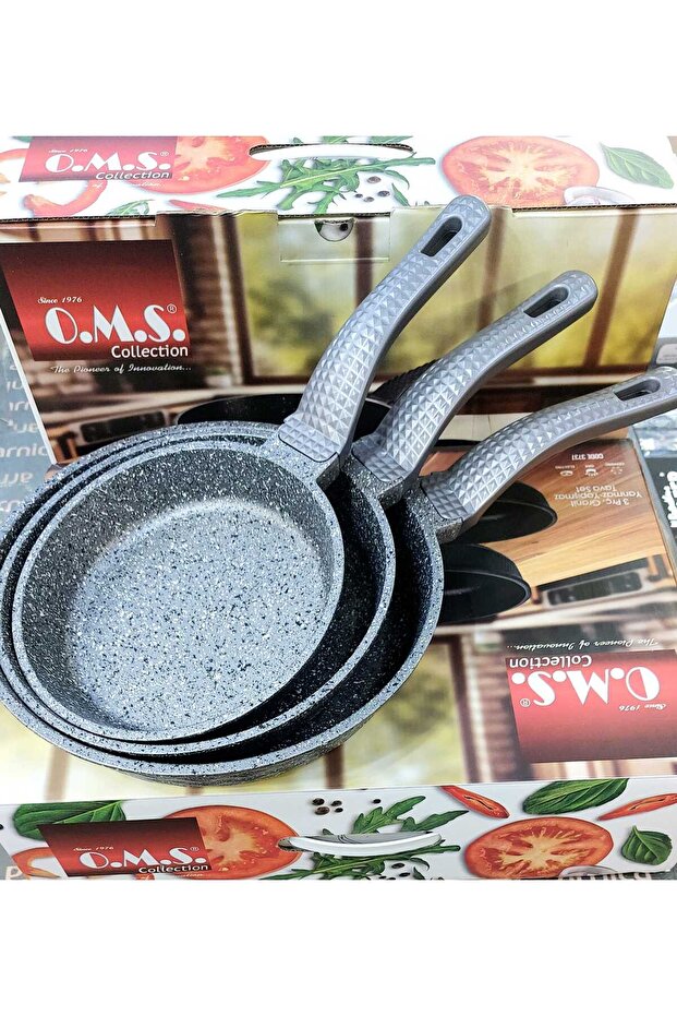 3737 Fry Pan Cast Granite-Coated 3-Piece Pan Set Gray (20-24-28 cm)