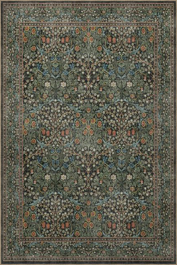 Indoor Green Colored Patterned Washable Decorative Carpet Miravip8050