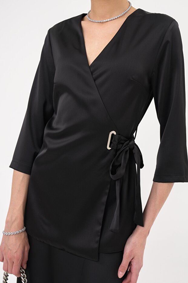 Kruvaze Kemerli Bluz - 6